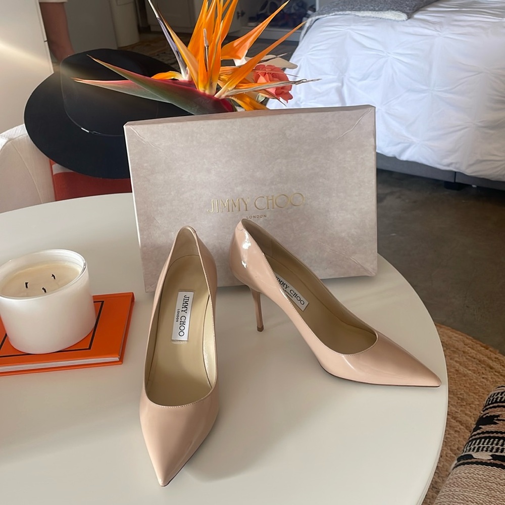 Size 39 Jimmy Choo Power Pink Agnes stilettos.